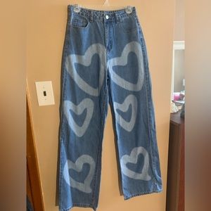 Shein High Waist Heart Print Wide Leg Jeans